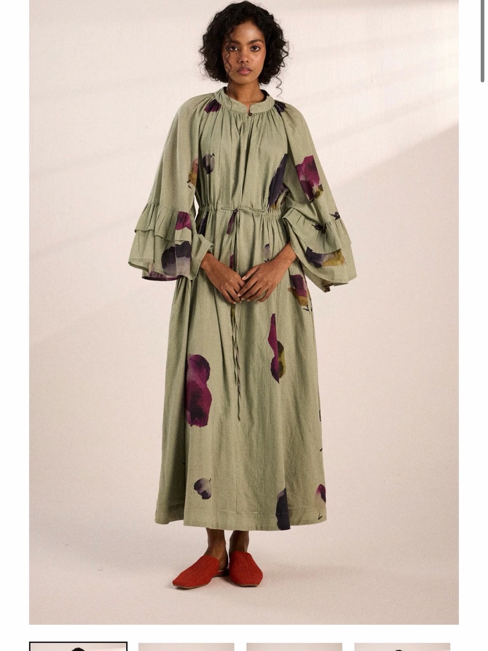 Sage Green Floral Tie-Waist Maxi Dress